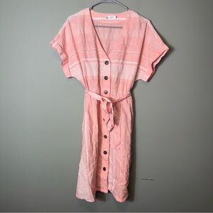 Carve Designs Linen Blend Belted Pink Striped Button Down Shirt Dress Size‎ S